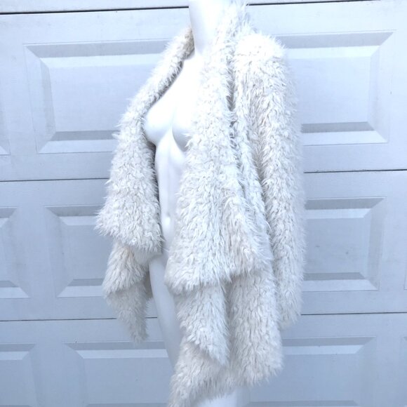 Forever 21 Vintage Faux Fur Jacket Size Small Ivory White Sweater Cardigan Y2k S - Picture 3 of 9